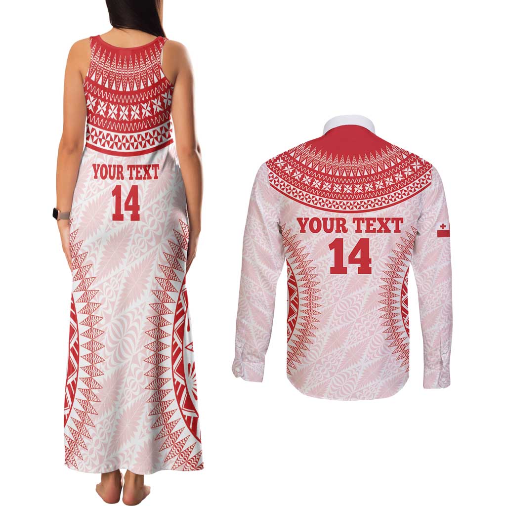 Custom Tonga Mate Maa Couples Matching Tank Maxi Dress and Long Sleeve Button Shirt Go Champions Tongan Ngatu - White LT14 - Polynesian Pride