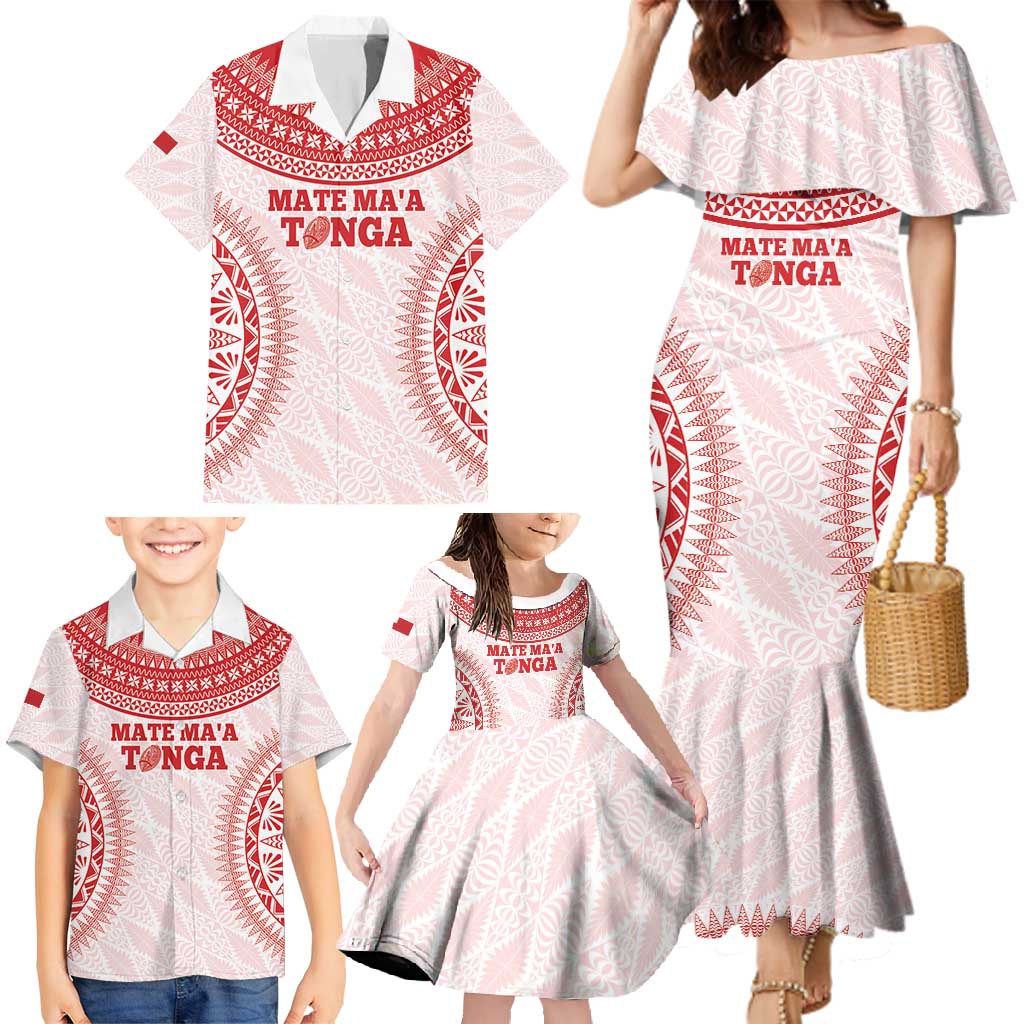 Custom Tonga Mate Maa Family Matching Mermaid Dress and Hawaiian Shirt Go Champions Tongan Ngatu - White