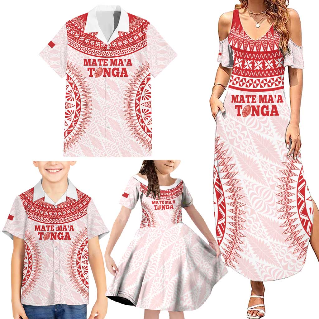 Custom Tonga Mate Maa Family Matching Summer Maxi Dress and Hawaiian Shirt Go Champions Tongan Ngatu - White