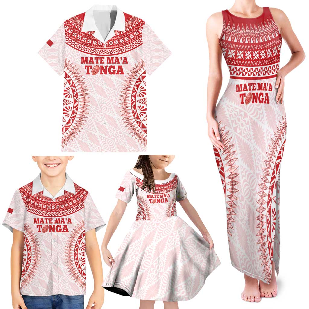 Custom Tonga Mate Maa Family Matching Tank Maxi Dress and Hawaiian Shirt Go Champions Tongan Ngatu - White