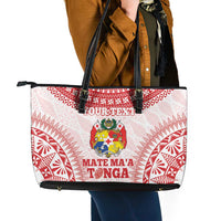 Custom Tonga Mate Maa Leather Tote Bag Go Champions Tongan Ngatu - White LT14 - Polynesian Pride