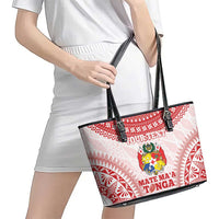 Custom Tonga Mate Maa Leather Tote Bag Go Champions Tongan Ngatu - White LT14 - Polynesian Pride