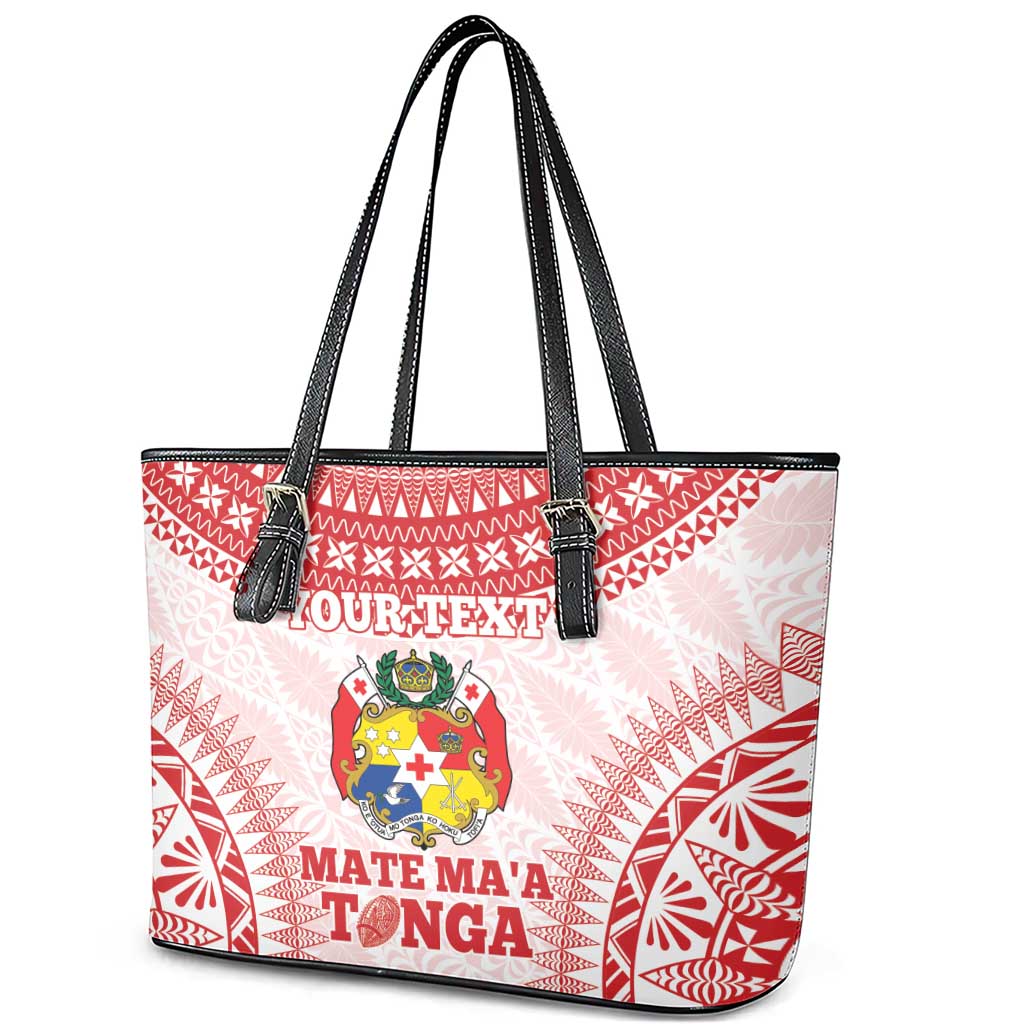 Custom Tonga Mate Maa Leather Tote Bag Go Champions Tongan Ngatu - White LT14 - Polynesian Pride