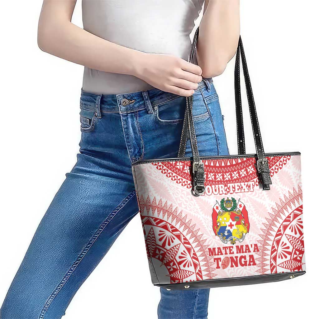 Custom Tonga Mate Maa Leather Tote Bag Go Champions Tongan Ngatu - White LT14 - Polynesian Pride