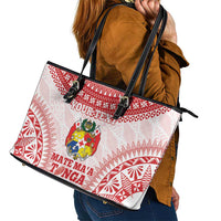 Custom Tonga Mate Maa Leather Tote Bag Go Champions Tongan Ngatu - White LT14 - Polynesian Pride