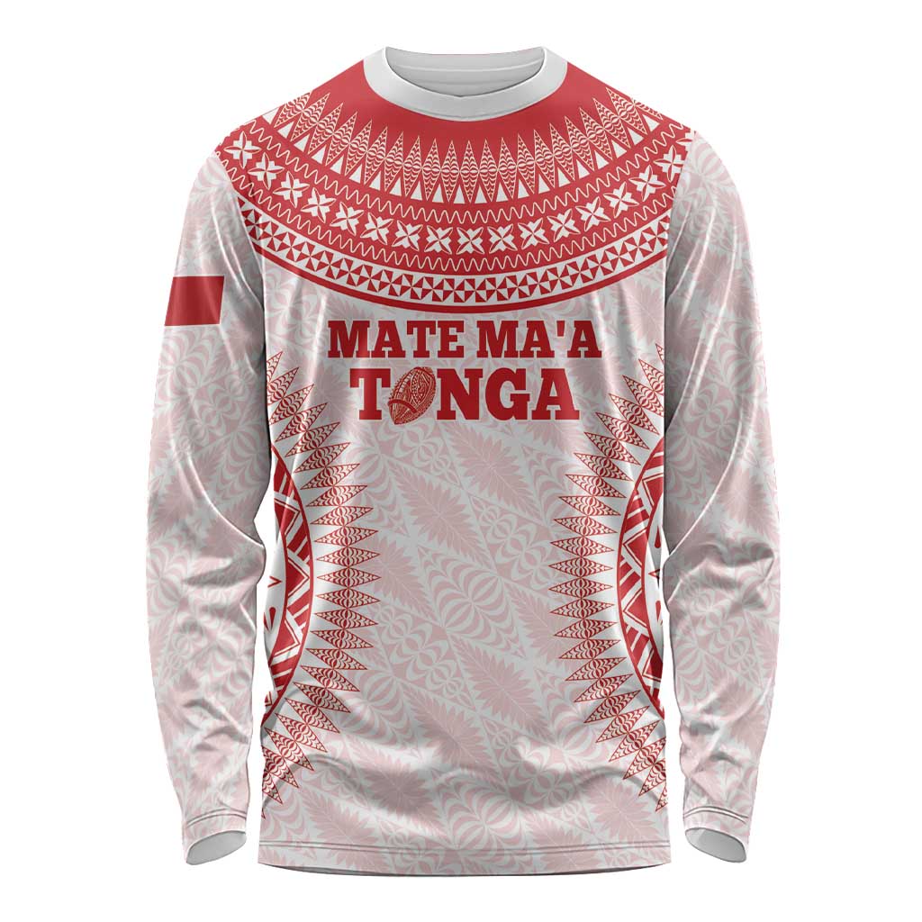 Custom Tonga Mate Maa Long Sleeve Shirt Go Champions Tongan Ngatu - White