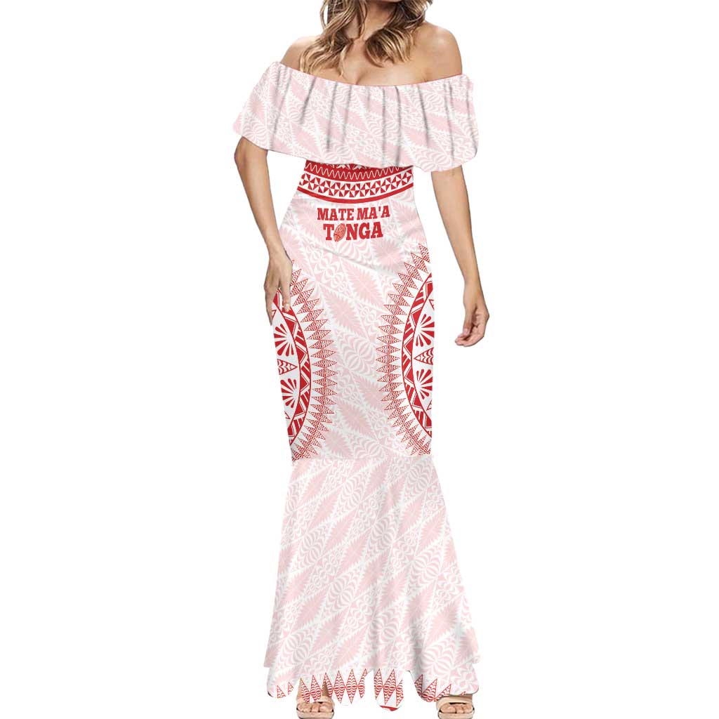 Custom Tonga Mate Maa Mermaid Dress Go Champions Tongan Ngatu - White