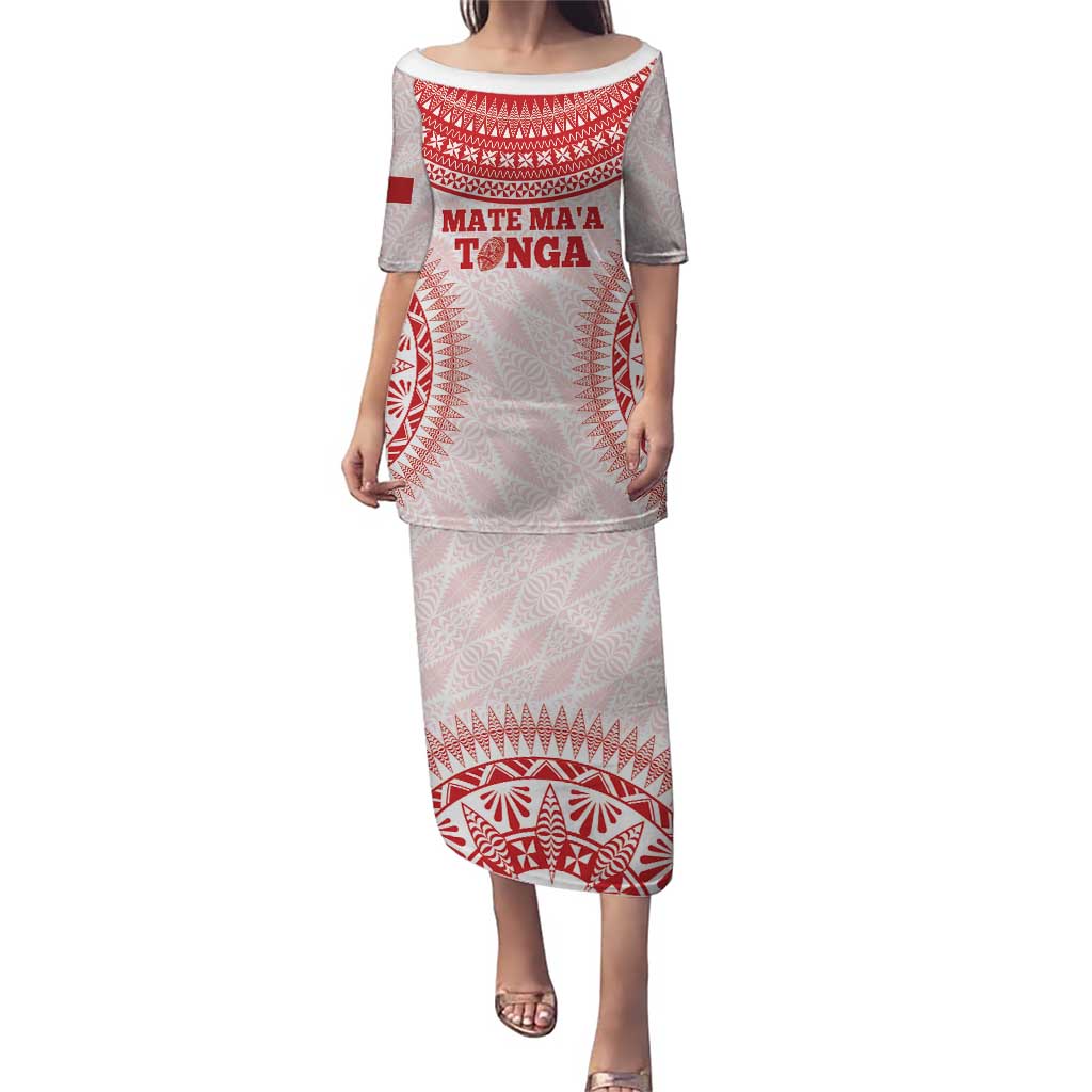 Custom Tonga Mate Maa Puletasi Go Champions Tongan Ngatu - White LT14 Long Dress White - Polynesian Pride