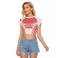 Custom Tonga Mate Maa Raglan Cropped T Shirt Go Champions Tongan Ngatu - White LT14 Female White - Polynesian Pride