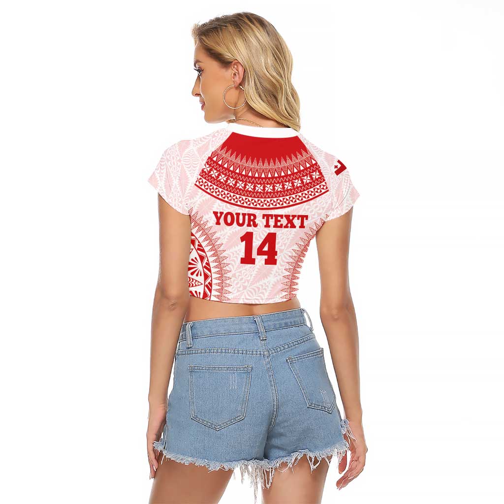 Custom Tonga Mate Maa Raglan Cropped T Shirt Go Champions Tongan Ngatu - White LT14 - Polynesian Pride