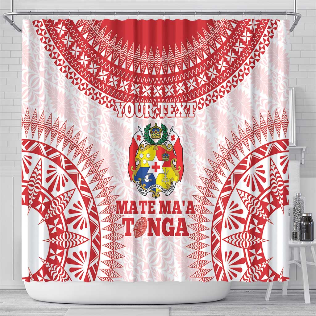 Custom Tonga Mate Maa Shower Curtain Go Champions Tongan Ngatu - White