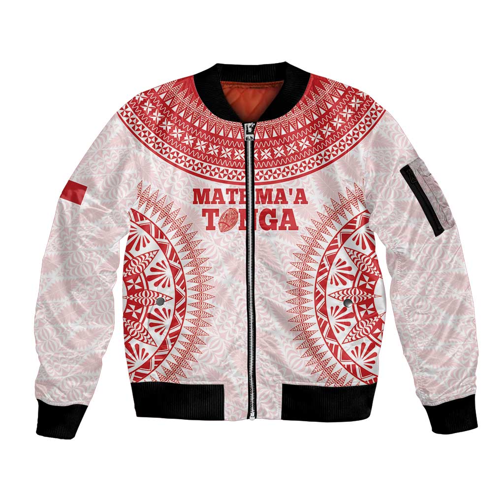 Custom Tonga Mate Maa Sleeve Zip Bomber Jacket Go Champions Tongan Ngatu - White