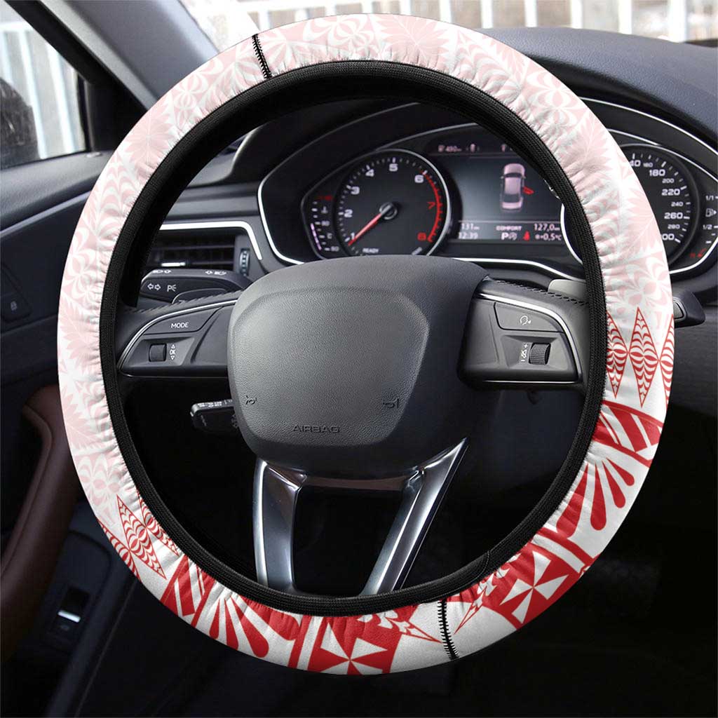 Tonga Mate Maa Steering Wheel Cover Go Champions Tongan Ngatu - White LT14 - Polynesian Pride