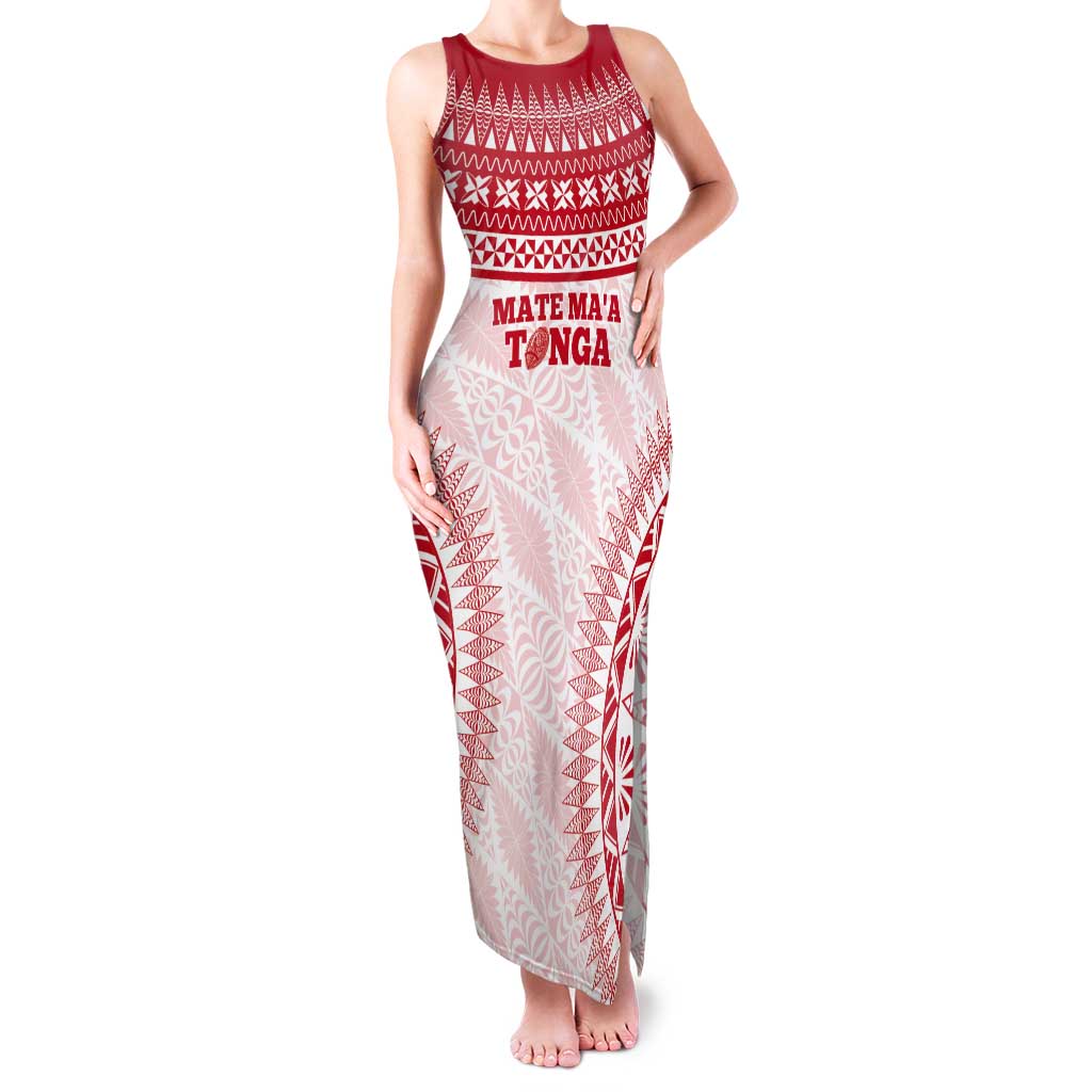 Custom Tonga Mate Maa Tank Maxi Dress Go Champions Tongan Ngatu - White LT14 Women White - Polynesian Pride