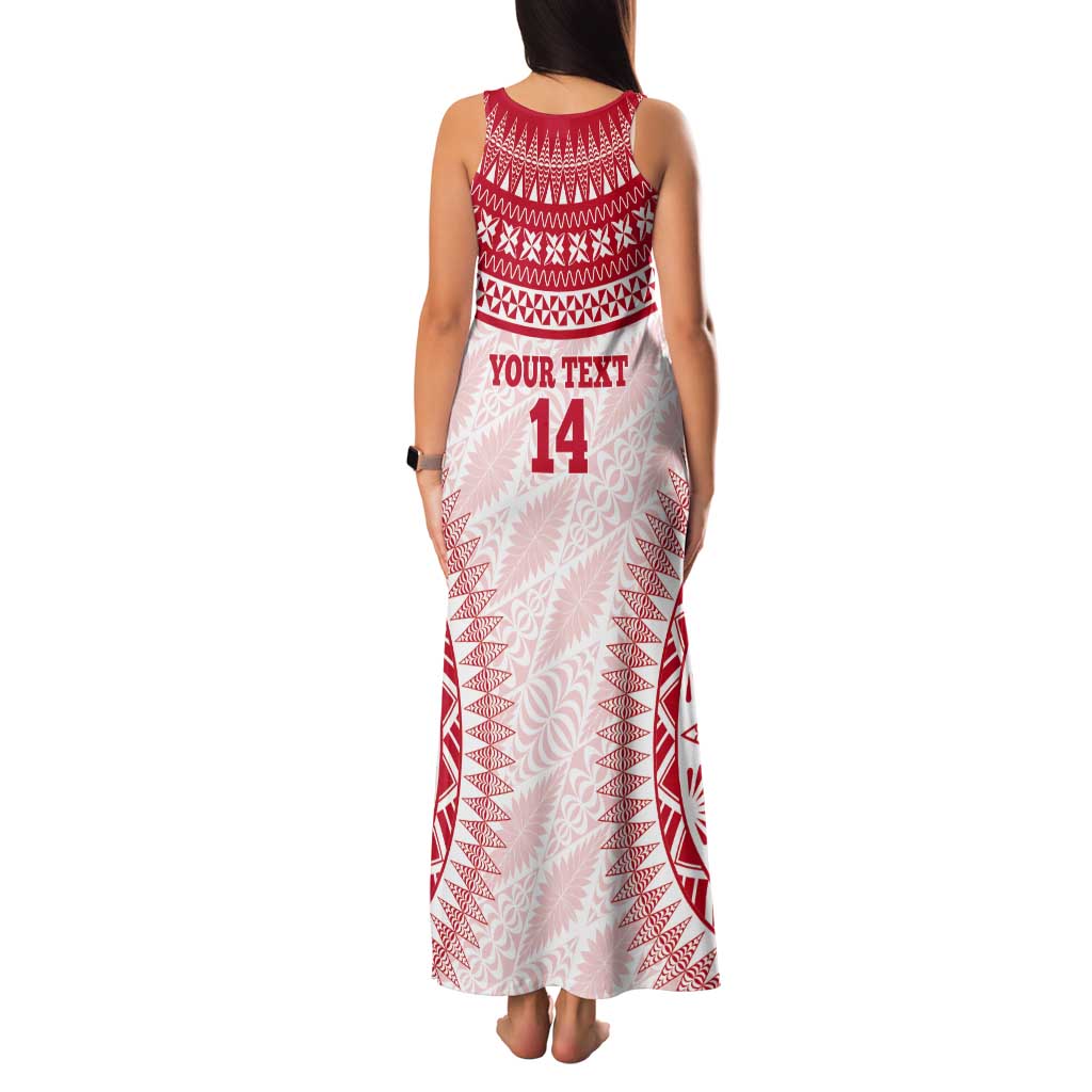 Custom Tonga Mate Maa Tank Maxi Dress Go Champions Tongan Ngatu - White LT14 - Polynesian Pride
