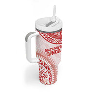 Personalised Tonga Mate Maa Tumbler With Handle Go Champions Tongan Ngatu - White LT14 - Polynesian Pride