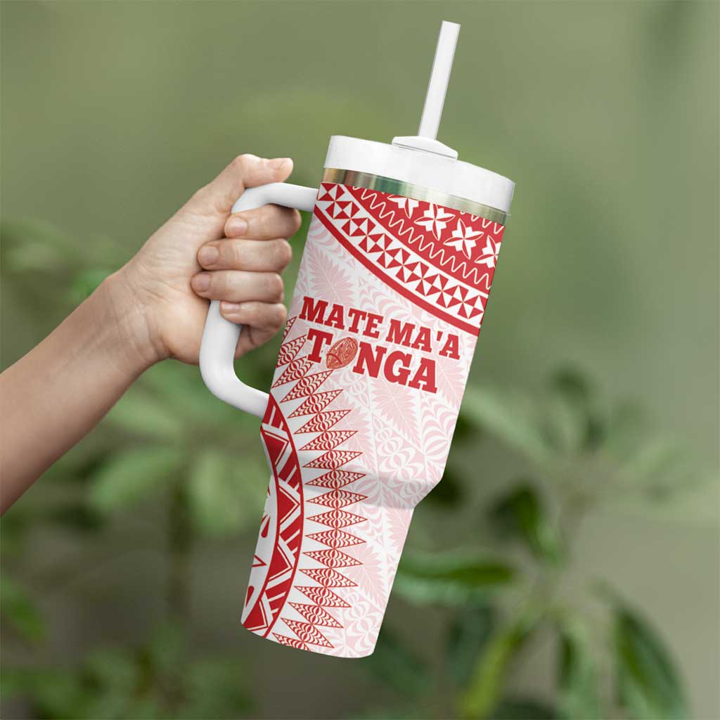 Personalised Tonga Mate Maa Tumbler With Handle Go Champions Tongan Ngatu - White LT14 - Polynesian Pride