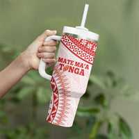 Personalised Tonga Mate Maa Tumbler With Handle Go Champions Tongan Ngatu - White LT14 - Polynesian Pride