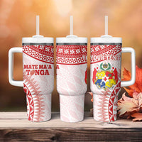 Personalised Tonga Mate Maa Tumbler With Handle Go Champions Tongan Ngatu - White LT14 - Polynesian Pride