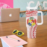 Personalised Tonga Mate Maa Tumbler With Handle Go Champions Tongan Ngatu - White LT14 - Polynesian Pride
