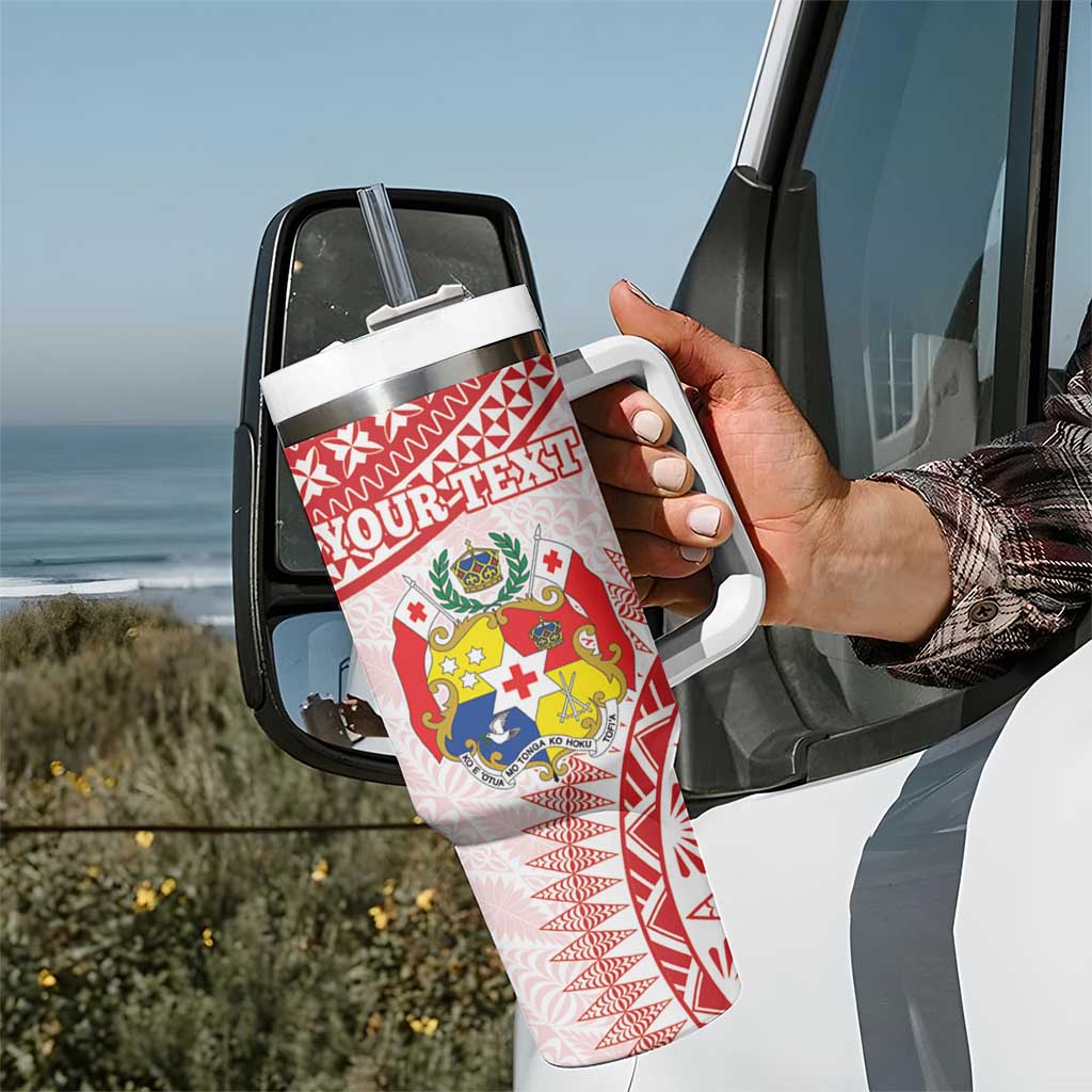 Personalised Tonga Mate Maa Tumbler With Handle Go Champions Tongan Ngatu - White LT14 - Polynesian Pride