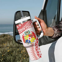 Personalised Tonga Mate Maa Tumbler With Handle Go Champions Tongan Ngatu - White LT14 - Polynesian Pride