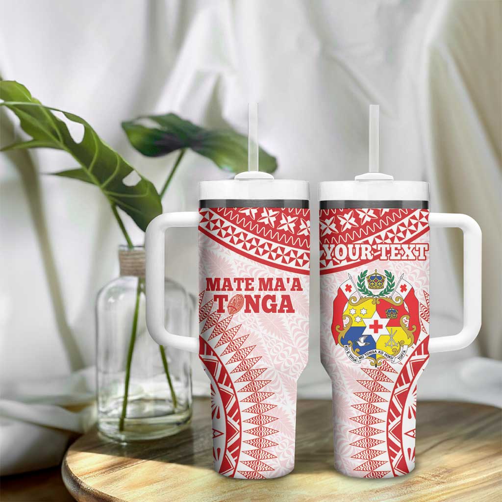 Personalised Tonga Mate Maa Tumbler With Handle Go Champions Tongan Ngatu - White LT14 - Polynesian Pride
