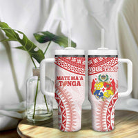 Personalised Tonga Mate Maa Tumbler With Handle Go Champions Tongan Ngatu - White LT14 - Polynesian Pride
