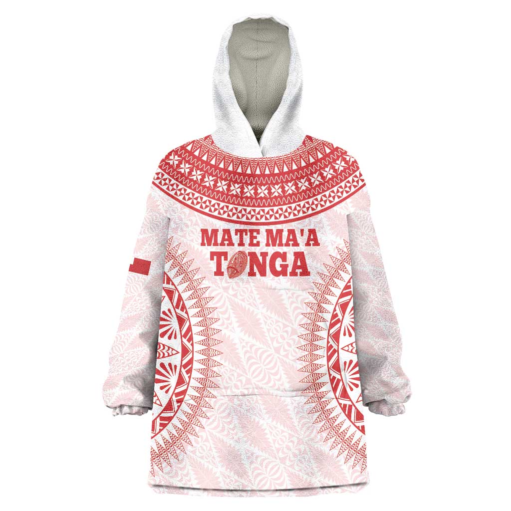 Custom Tonga Mate Maa Wearable Blanket Hoodie Go Champions Tongan Ngatu - White