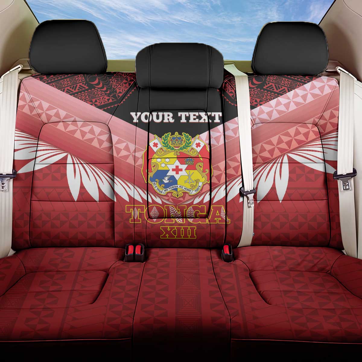 Custom Mate Maa Tonga XIII Back Car Seat Cover Tongan Kupesi Ngatu - Rugby Style