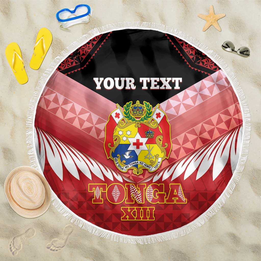 Custom Mate Maa Tonga XIII Beach Blanket Tongan Kupesi Ngatu - Rugby Style