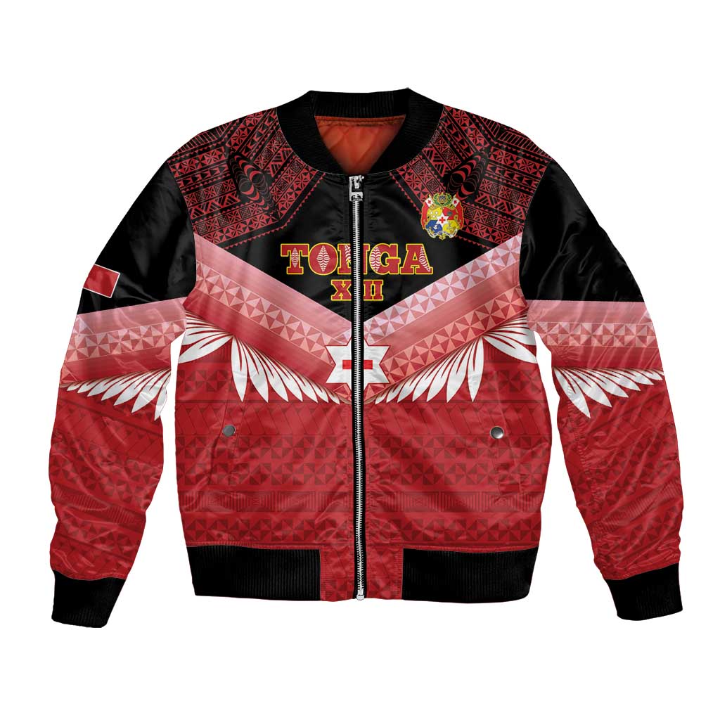 Custom Mate Maa Tonga XIII Bomber Jacket Tongan Kupesi Ngatu - Rugby Style