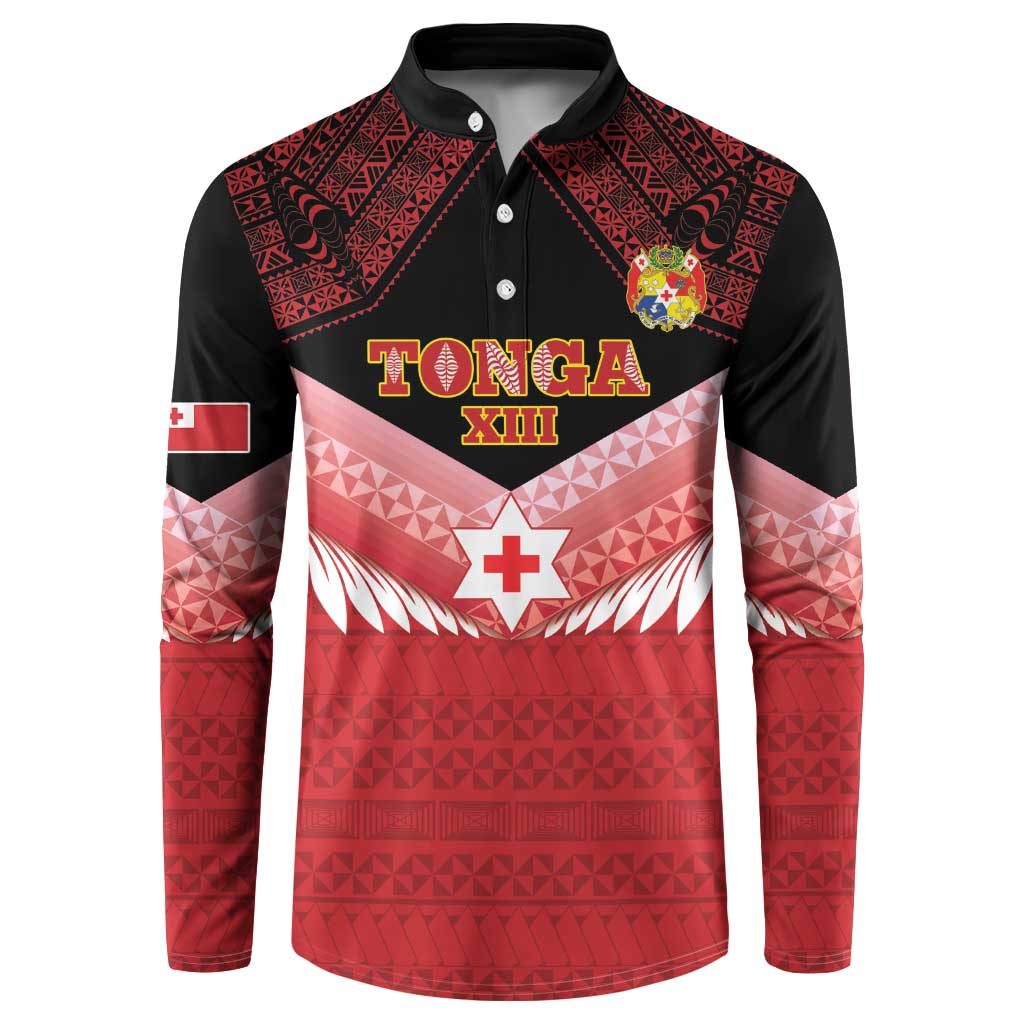 Custom Mate Maa Tonga XIII Button Sweatshirt Tongan Kupesi Ngatu - Rugby Style LT14 Red - Polynesian Pride