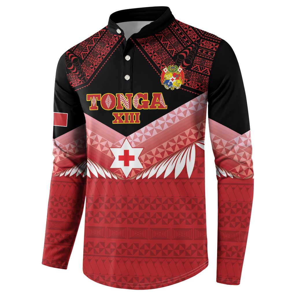 Custom Mate Maa Tonga XIII Button Sweatshirt Tongan Kupesi Ngatu - Rugby Style LT14 - Polynesian Pride
