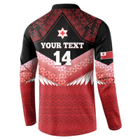 Custom Mate Maa Tonga XIII Button Sweatshirt Tongan Kupesi Ngatu - Rugby Style LT14 - Polynesian Pride