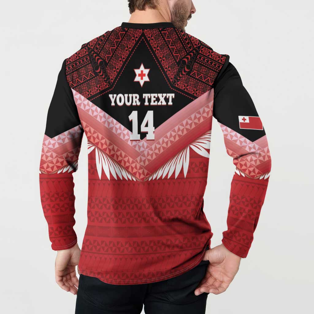 Custom Mate Maa Tonga XIII Button Sweatshirt Tongan Kupesi Ngatu - Rugby Style LT14 - Polynesian Pride