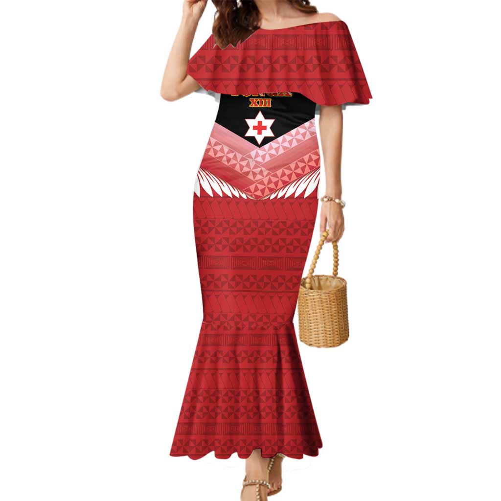 Custom Mate Maa Tonga XIII Family Matching Mermaid Dress and Hawaiian Shirt Tongan Kupesi Ngatu - Rugby Style