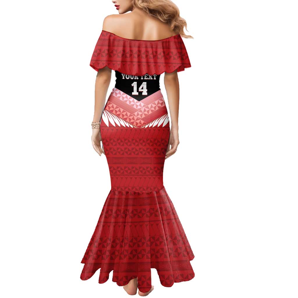 Custom Mate Maa Tonga XIII Family Matching Mermaid Dress and Hawaiian Shirt Tongan Kupesi Ngatu - Rugby Style