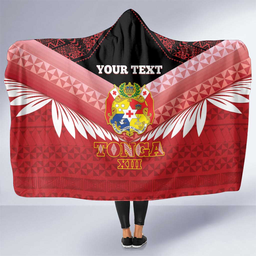 Custom Mate Maa Tonga XIII Hooded Blanket Tongan Kupesi Ngatu - Rugby Style LT14 One Size Red - Polynesian Pride
