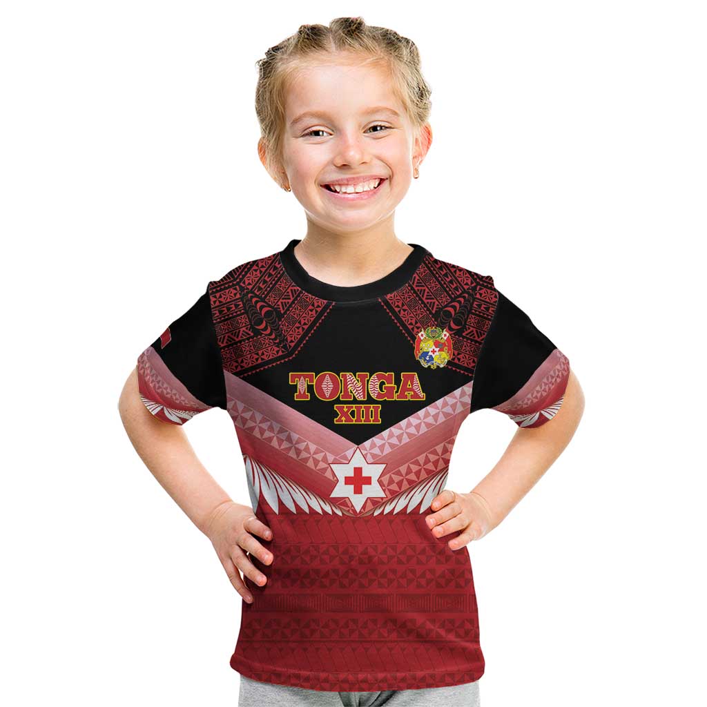 Custom Mate Maa Tonga XIII Kid T Shirt Tongan Kupesi Ngatu - Rugby Style