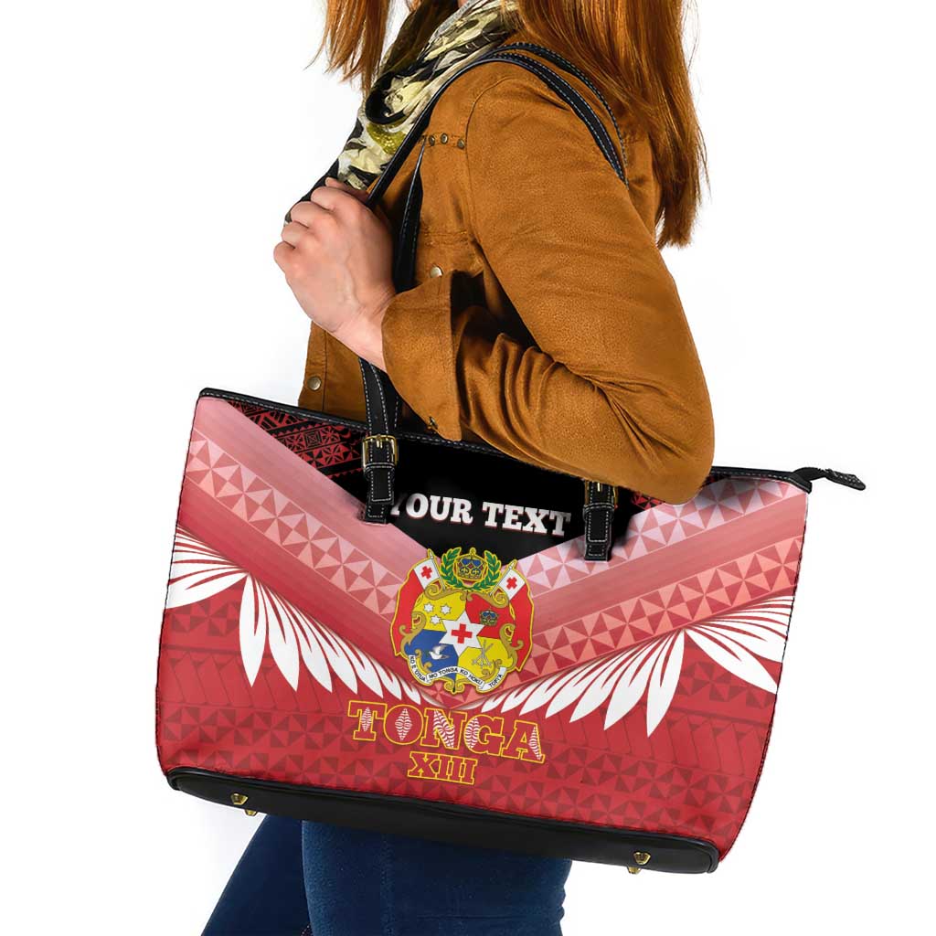Custom Mate Maa Tonga XIII Leather Tote Bag Tongan Kupesi Ngatu - Rugby Style LT14 Red - Polynesian Pride