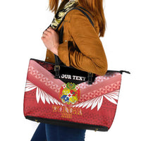 Custom Mate Maa Tonga XIII Leather Tote Bag Tongan Kupesi Ngatu - Rugby Style LT14 Red - Polynesian Pride