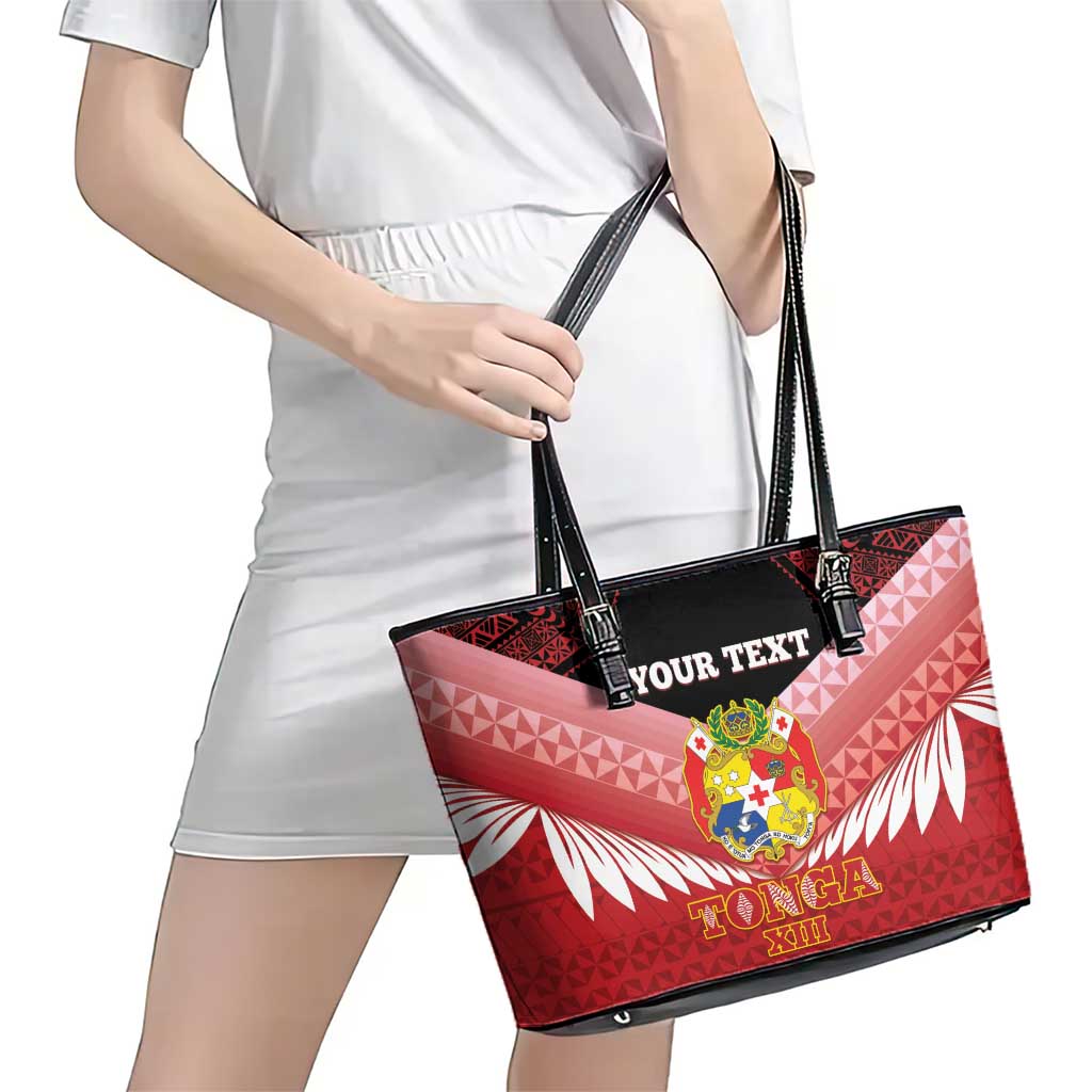 Custom Mate Maa Tonga XIII Leather Tote Bag Tongan Kupesi Ngatu - Rugby Style LT14 - Polynesian Pride