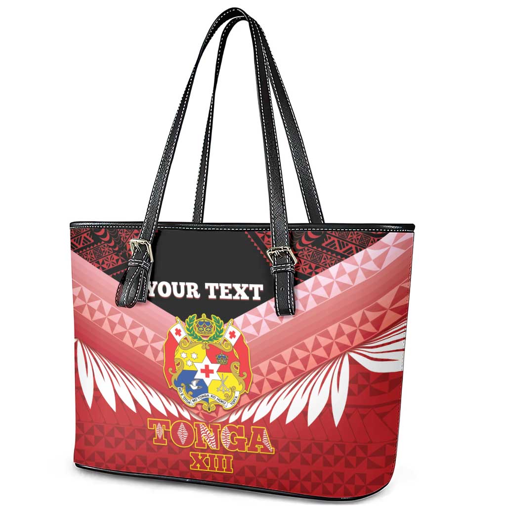Custom Mate Maa Tonga XIII Leather Tote Bag Tongan Kupesi Ngatu - Rugby Style LT14 - Polynesian Pride