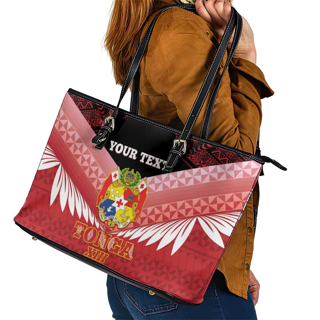 Custom Mate Maa Tonga XIII Leather Tote Bag Tongan Kupesi Ngatu - Rugby Style LT14 - Polynesian Pride