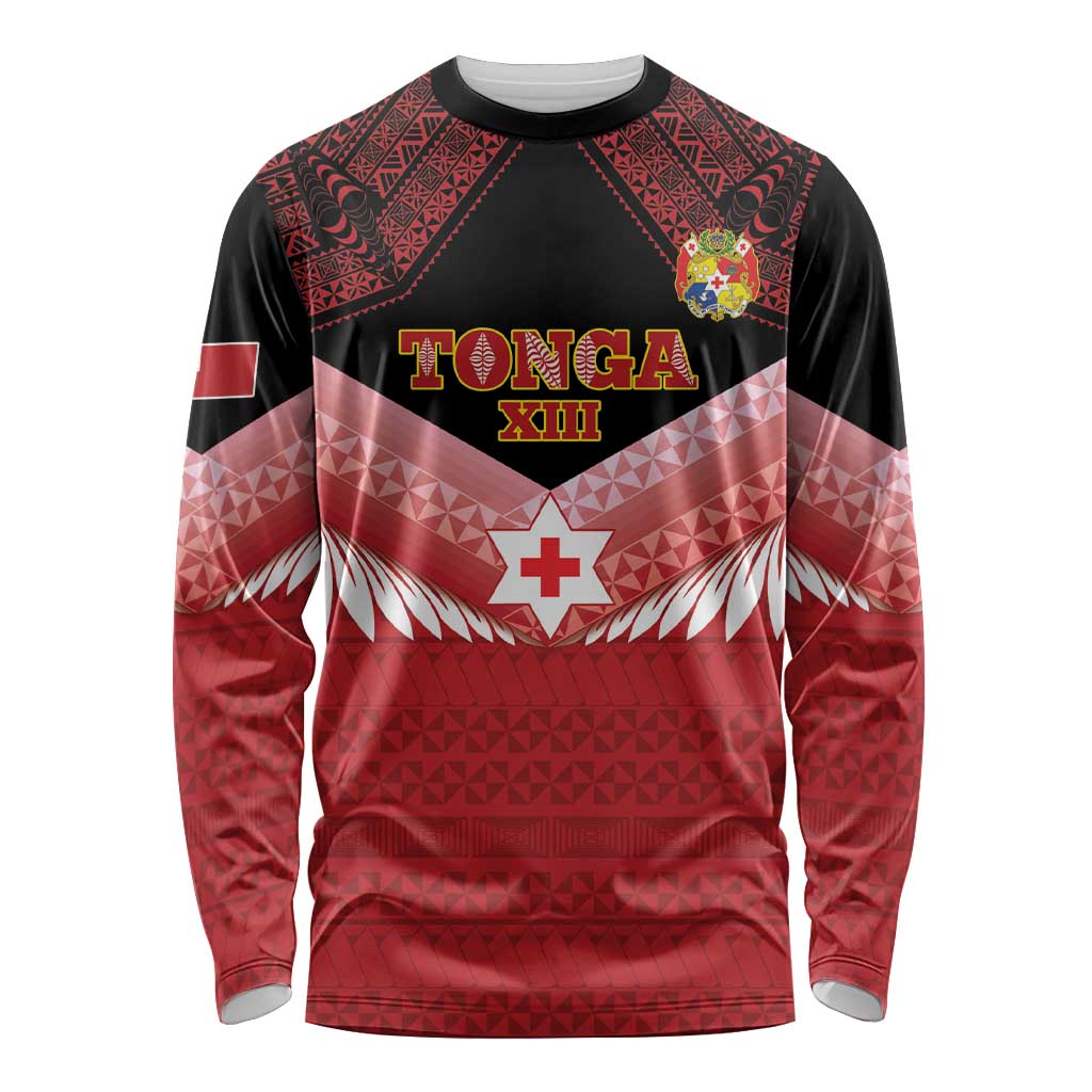 Custom Mate Maa Tonga XIII Long Sleeve Shirt Tongan Kupesi Ngatu - Rugby Style