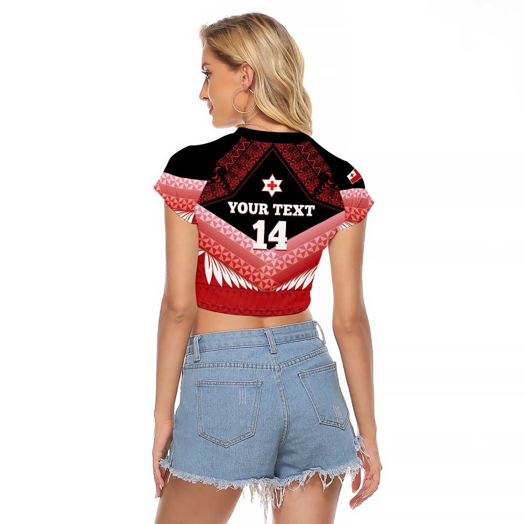 Custom Mate Maa Tonga XIII Raglan Cropped T Shirt Tongan Kupesi Ngatu - Rugby Style LT14 - Polynesian Pride