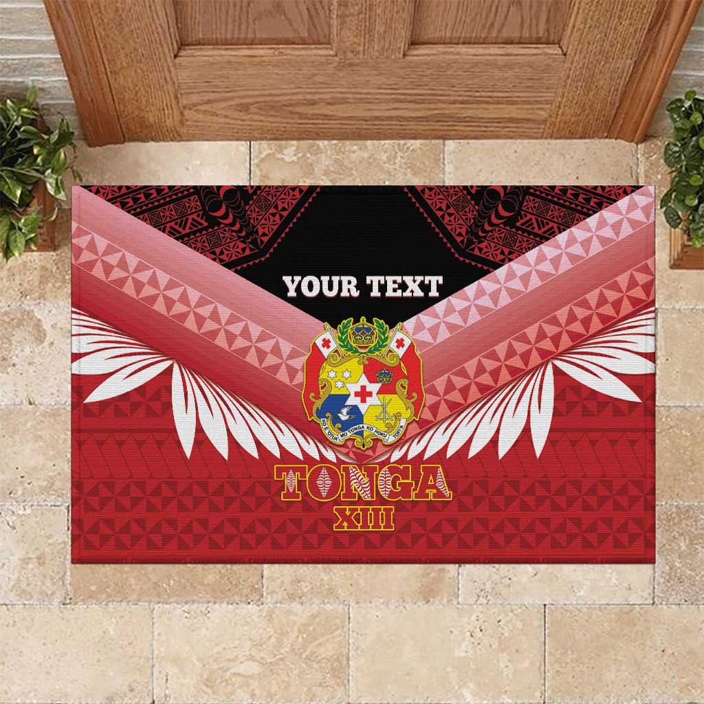 Custom Mate Maa Tonga XIII Rubber Doormat Tongan Kupesi Ngatu - Rugby Style LT14 Red - Polynesian Pride