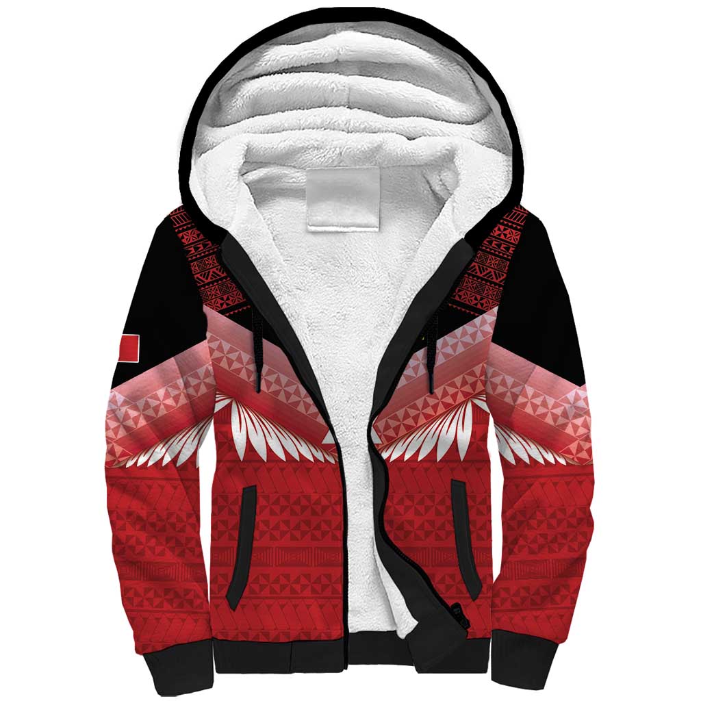 Custom Mate Maa Tonga XIII Sherpa Hoodie Tongan Kupesi Ngatu - Rugby Style