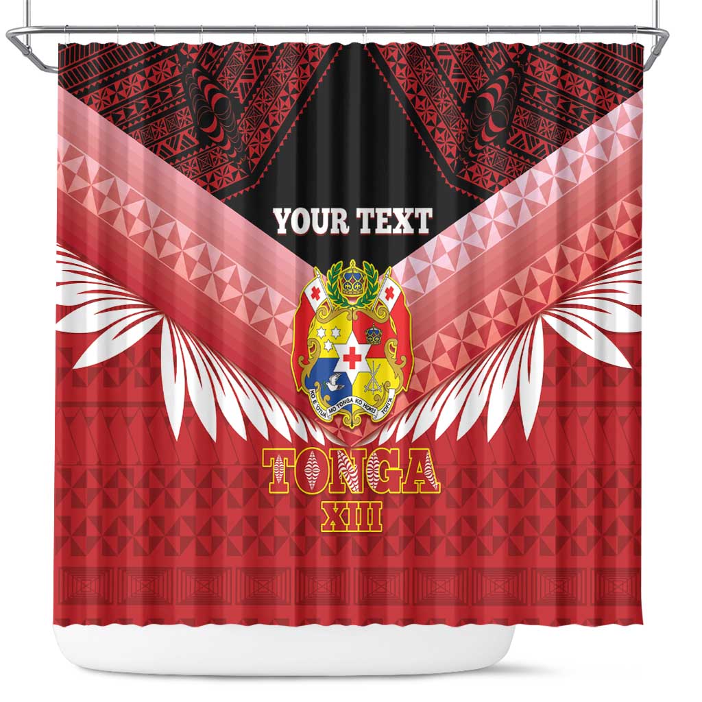 Custom Mate Maa Tonga XIII Shower Curtain Tongan Kupesi Ngatu - Rugby Style